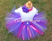 2pc Set Pink Purple TUTU Flower HEADBAND... All Sizes 3 6 9 12 18 24 Months 2T 3T 4T ----- Birthday, Photo, Holidays, Wedding, Dress Up