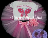 PINK Butterfly Birthday Outfit Set With Personalized Shirt --- All Sizes 6 9 12 18 24 Months 2T 3T 4T---Birthday, Photo, Holidays, Dress Up