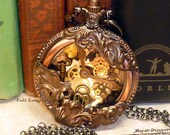 Steampunk pocket watch pendant with vintage filigree PW035