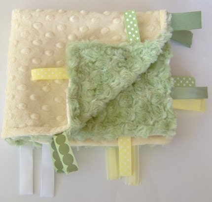 Minky dot Lovey in Pastel Yellow and Sage - the perfect Gender Neutral gift -