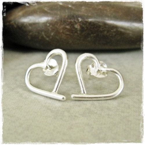 Earrings. Studs. Small Sterling Silver Open Heart Studs by RMDJewellery on Etsy
