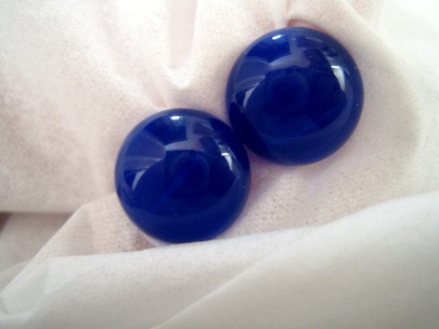 NAVY BLUE Fused Glass Post Earrings - Stud Earrings
