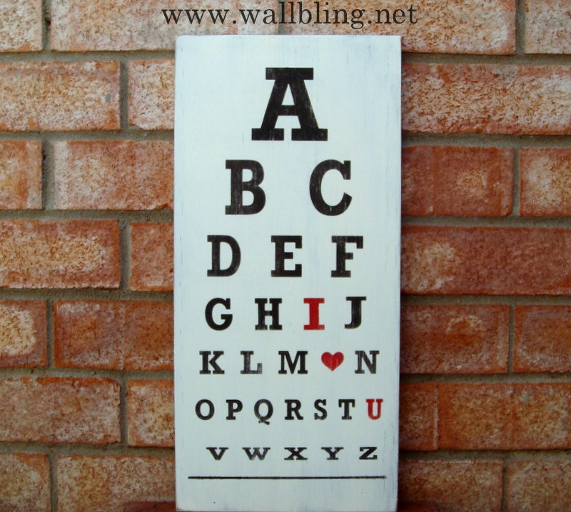 ABC I Love You - Distressed Wood Eye Exam Chart Sign