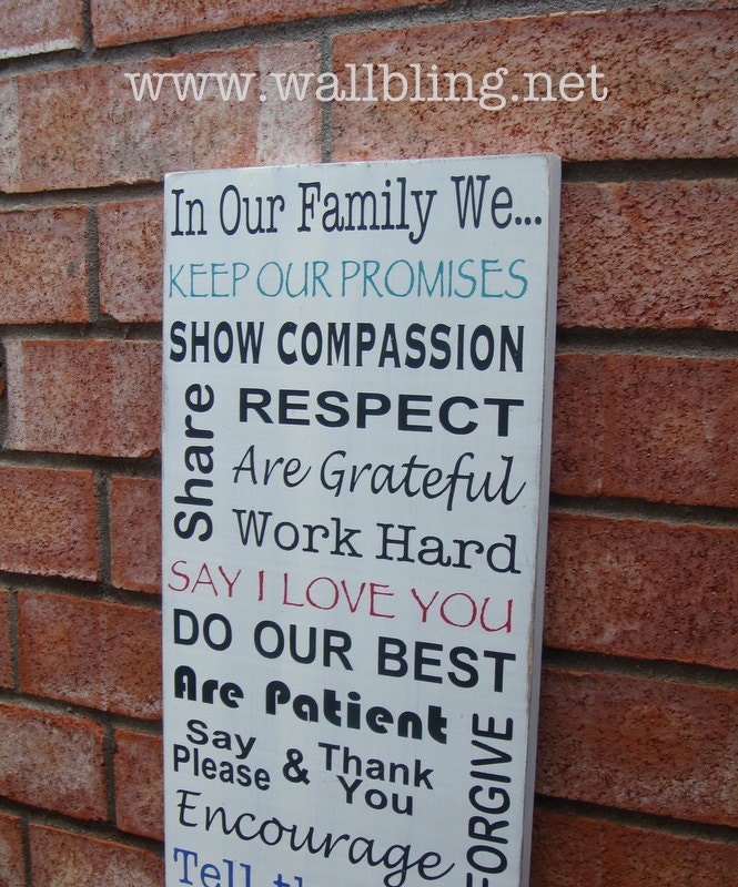 In Our Family We... Antique White Family Rules Wood Sign
