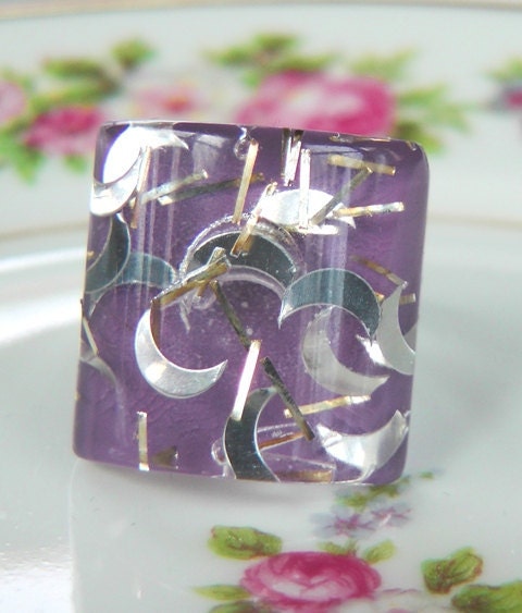 Moon coctail ring, handmade, silver sparkle statement ring