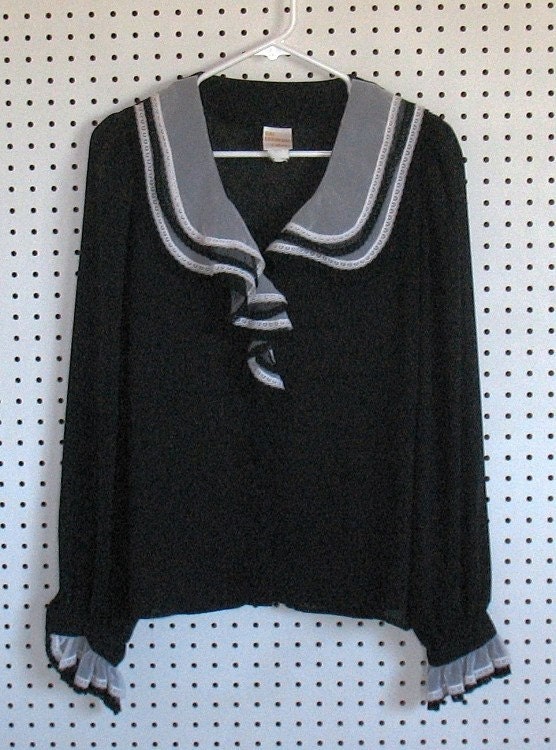 Pirate Blouse Sheer Black Ruffled Vintage Sz 13/14
