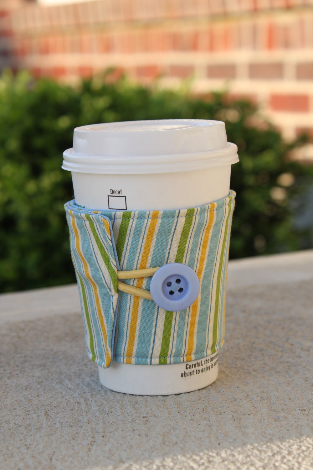 Coffee Koozie / Coozie - Peas and Carrots for Moda - Pez - Blue, Green, and Yellow Stripes