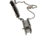 Safety pins  necklace bib silver with bronze faceted crystal beads for her - one of a kind - OOAK