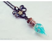 Glow in the dark. Glowing stars Glass Bottle Necklace, with glass frit and glitter stars. glass Bottle Pendant. Cute necklace.