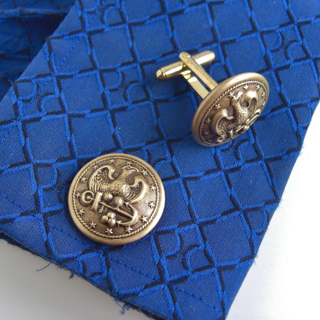 Gold Military Cuff Links Vintage Anchor & Eagle Navy by lucra