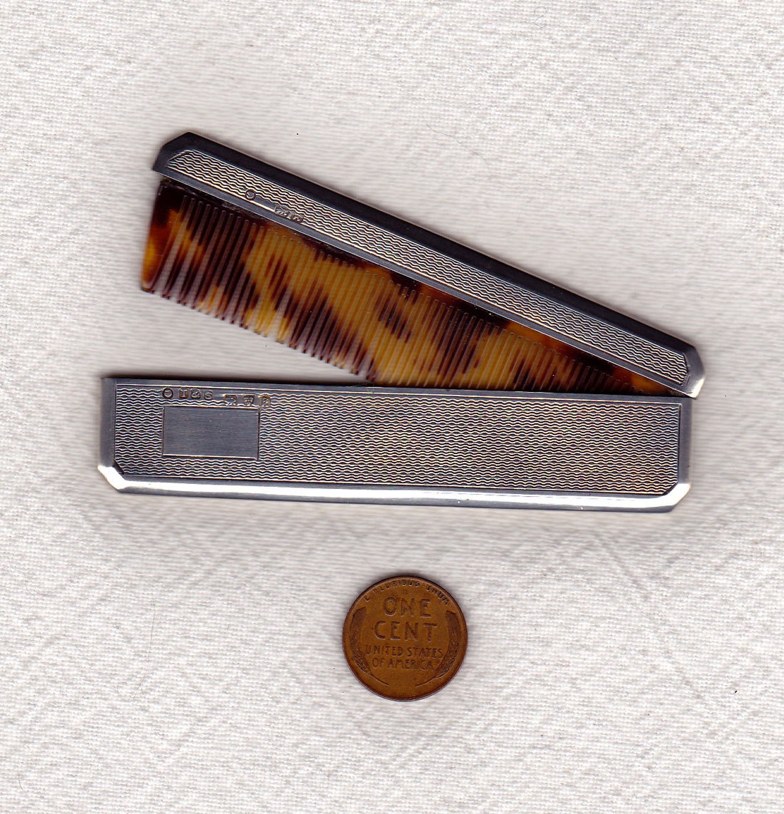 Antique English Sterling Silver Tortoise Shell Comb with Sheath