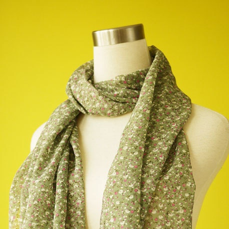 Scarf floral ditsy floral olive green cute causal long Scarf Shawl