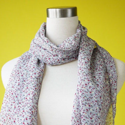 Ditsy Grey Floral Print Cute Fun Causal Long Scarf Shawl