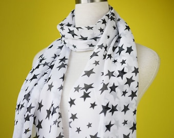 Star print scarf chiffon scarf causal long scarf shawl belt white star in white