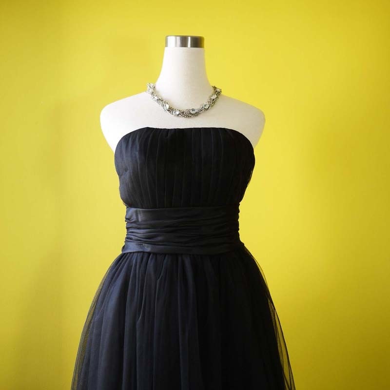 Retro Black strapless bridesmaids dress wedding dress tulle tutu bandeau romantic 50s Cocktail Prom Custom Made to Your Size