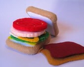 Felt Food Sandwich set (ham tomato lettuce cheese pb&j) Eco friendly childrens pretend play food for toy kitchen