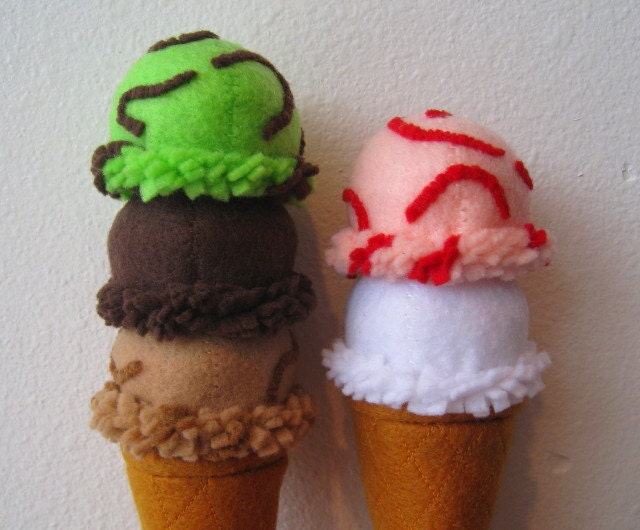 Felt food Ice cream sugar cone set eco friendly children's pretend play food for toy kitchen