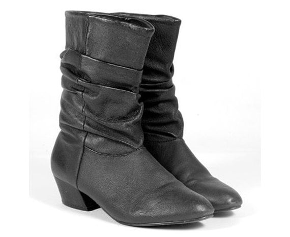 Vintage Black Leather Scrunch Slouch Pirate Boots by fabledfancy