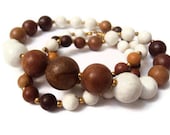 Vintage Graduated Beaded Necklace, Neutral Tones, Faux Wood Plastic Beads, Earth Toned Costume Jewelry, 24" - YesterdaysSilhouette