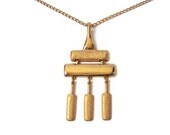 Large Tribal Necklace with Etched Detail, Vintage Gold Tone Geometric Rectangular Necklace, Gold Toned Costume Jewelry, Long