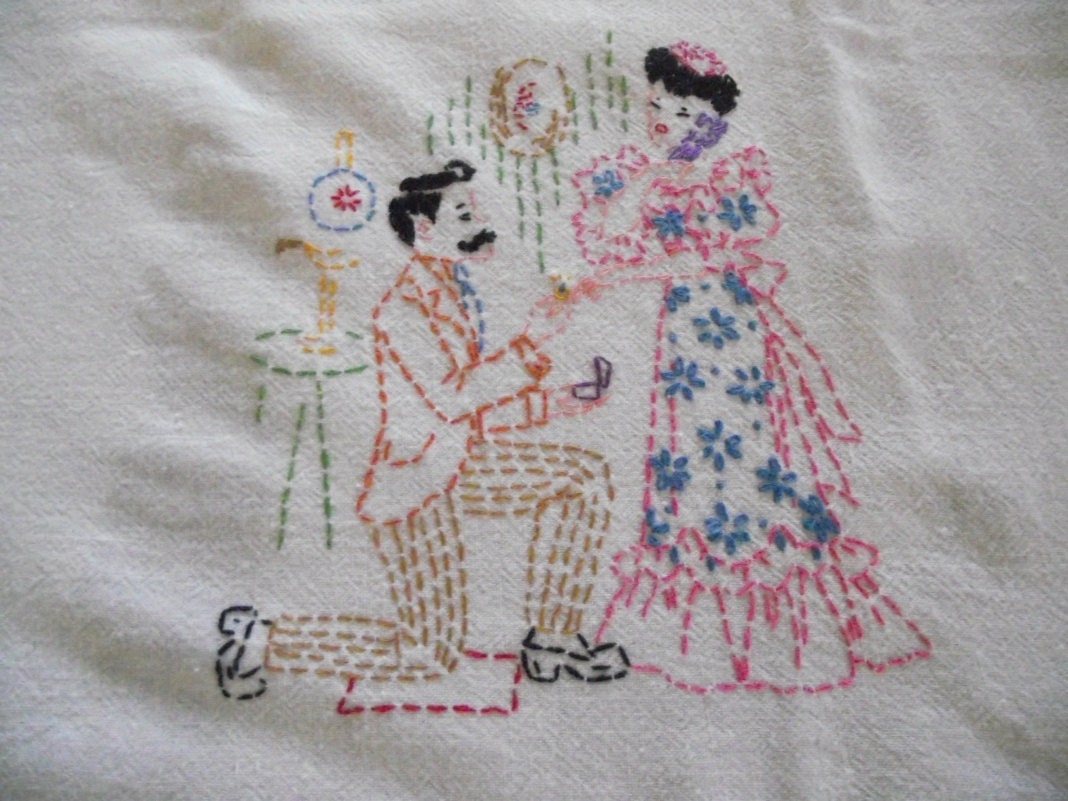 Will You Marry Me... Hand Embroidered Dish Towel