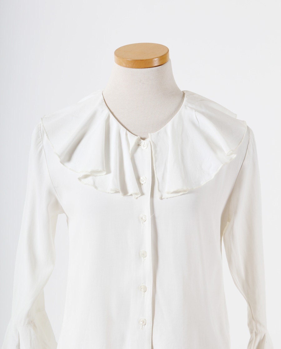 White Poet Blouse with Trumpet Sleeves - size small