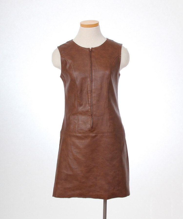 Brown Faux Leather "Naugahyde" mini dress/jumper - size small