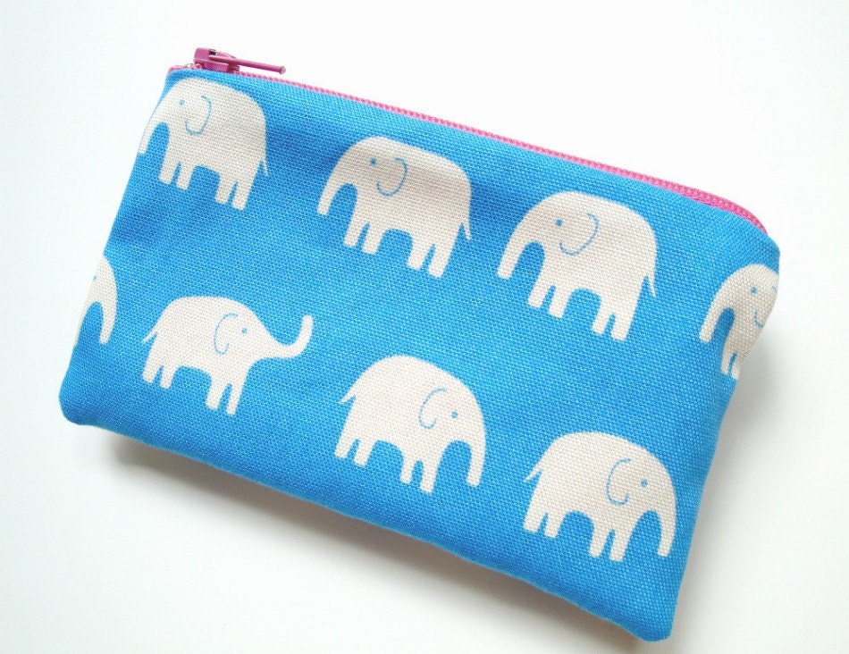 Blue and Pink Elephant Mini Zippered Pouch