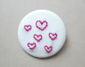 Magenta Hot Pink Hearts Valentine's Day Embroidered Pin Brooch