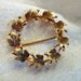 SALE-14k gold vintage maple leaf circle pin - Reduced 20%