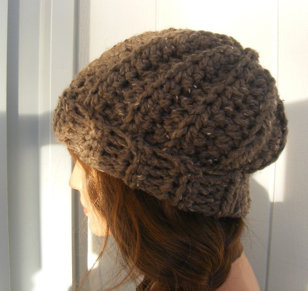 Crocheted Chunky Slouch Hat Beanie - Barley