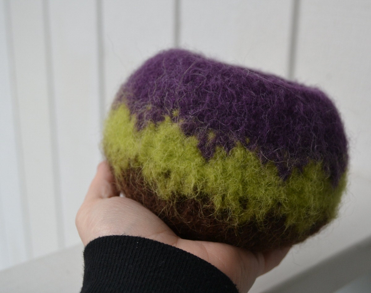 Felted Three-Tone Bowl-Brown Green Purple - Home Decor-READY TO SHIP