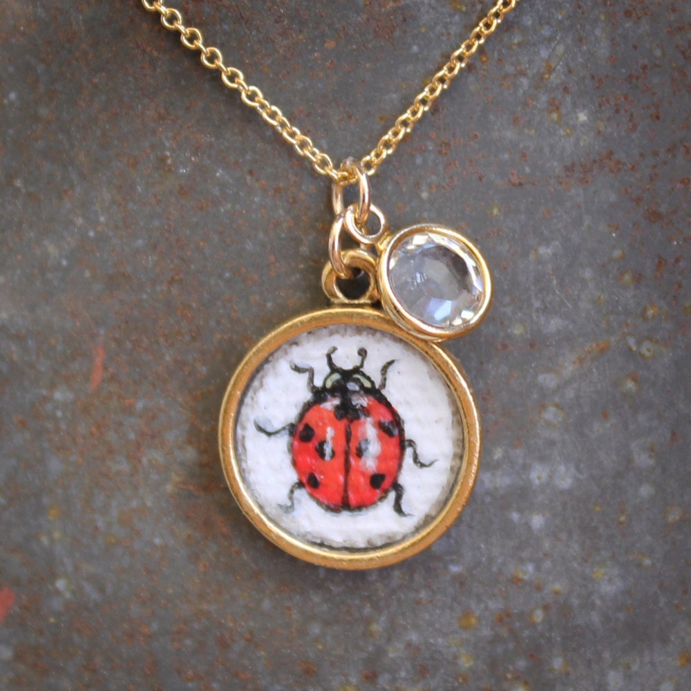 Original Hand Painted Oil Charm Pendant Necklace or Bracelet - Ladybug