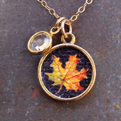 Original Oil Hand Painted Charm Pendant Necklace or Bracelet- Autumn Maple Leaf