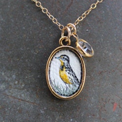 Original Oil Hand Painted Charm Pendant Necklace - Meadow Lark