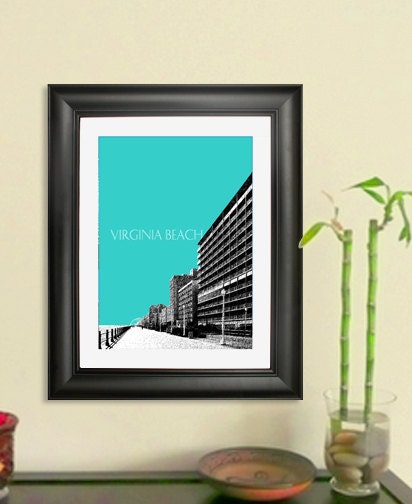 Virginia Beach City Skyline - Virginia Beach Boardwalk Poster Art Print , 8x10 - Choose your color