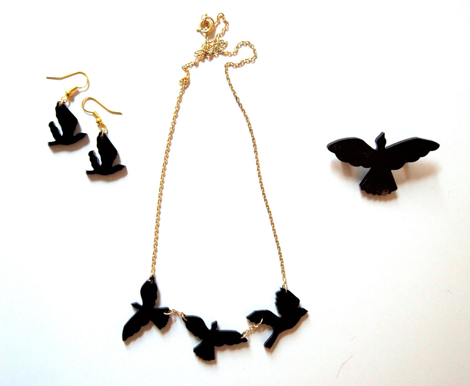 Black bird jewellery set