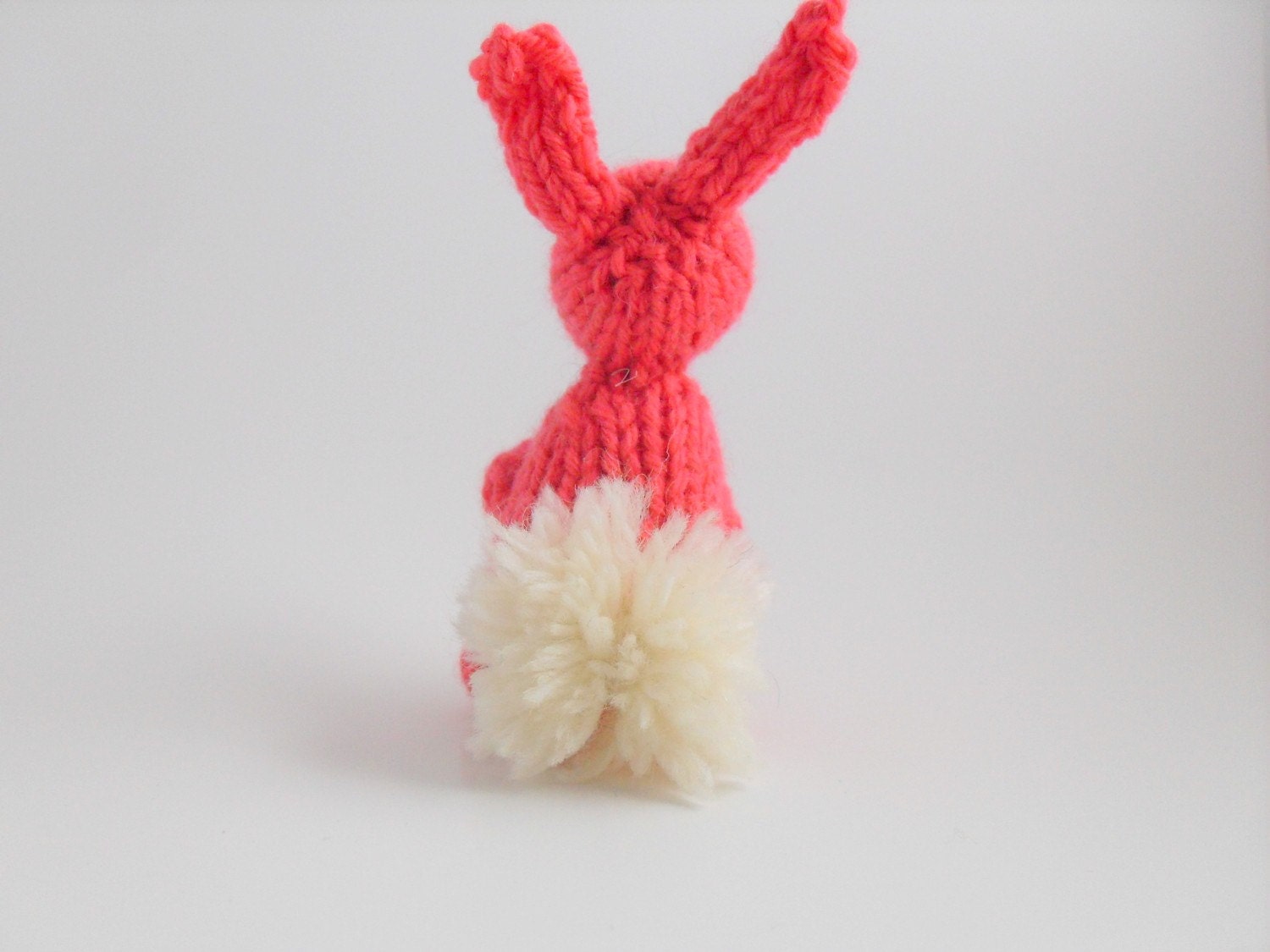 Hand Knit Bunny Plush Neon Coral Ready To Ship