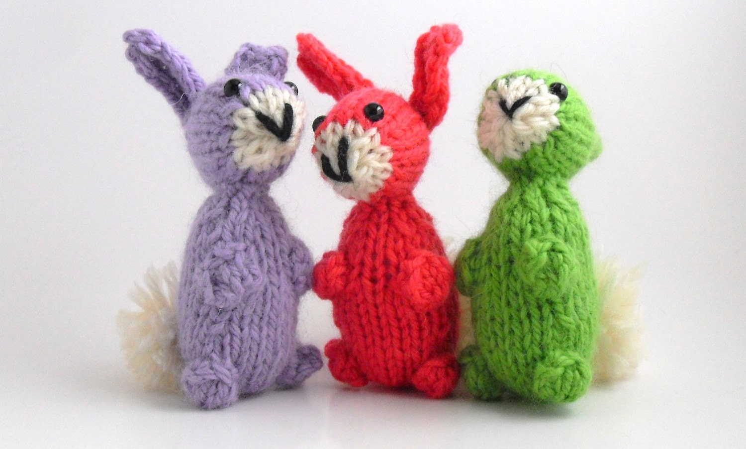 Hand Knit Bunny Plush Neon Coral Ready To Ship