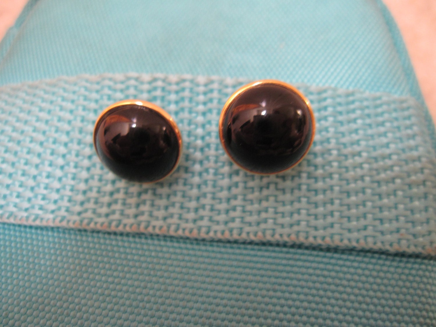 14k gold black onyx button earrings