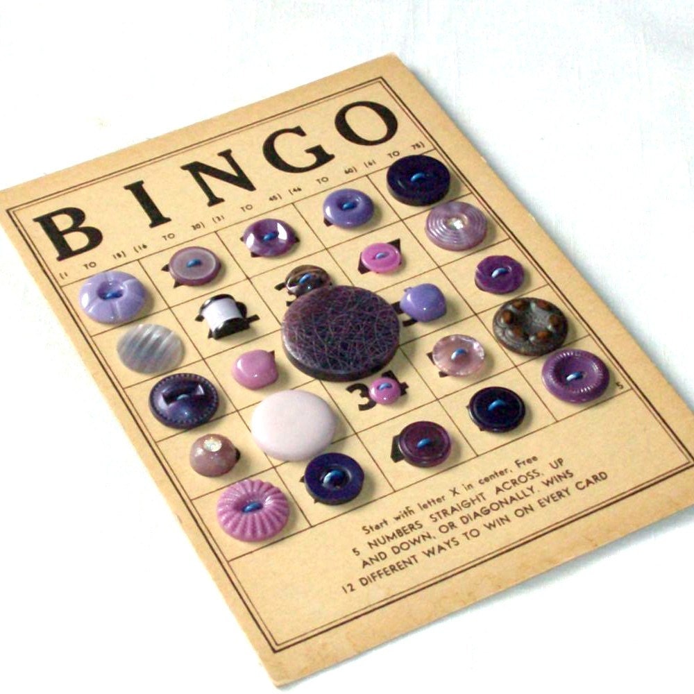 Vintage BINGO Purple Button Lot, Lilac, Plum, Lavender, Realistic, Rhinestone, etc. -- 0337