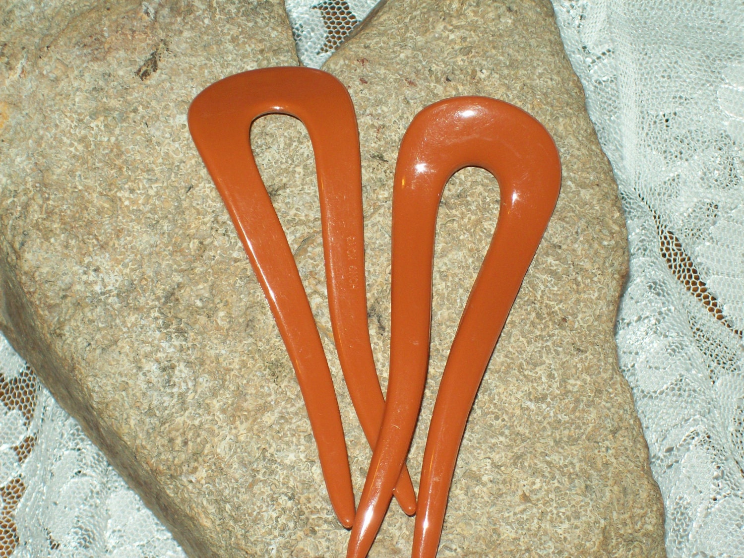 Vintage, Hair Clips, Signed Hong Kong, Set of 2, Burnt Orange Color, hair pins, hair care, womens personal beauty items