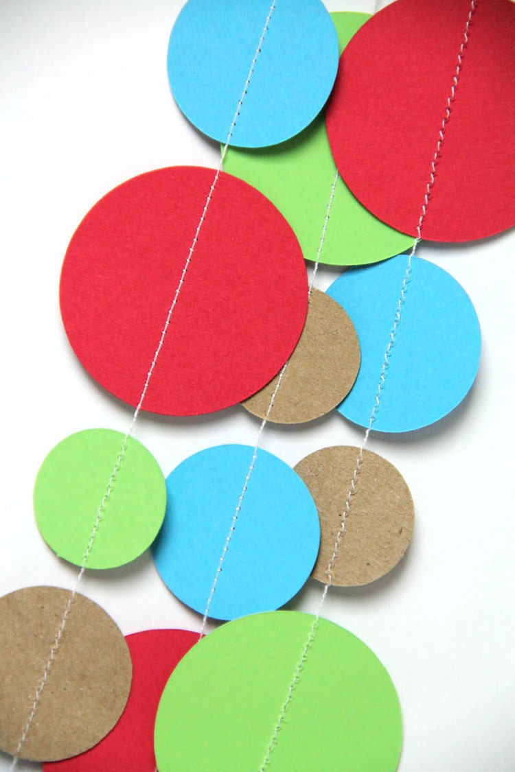 Red, Green, Brown & Blue circle garland (15 feet) - READY TO SHIP Il_570xn