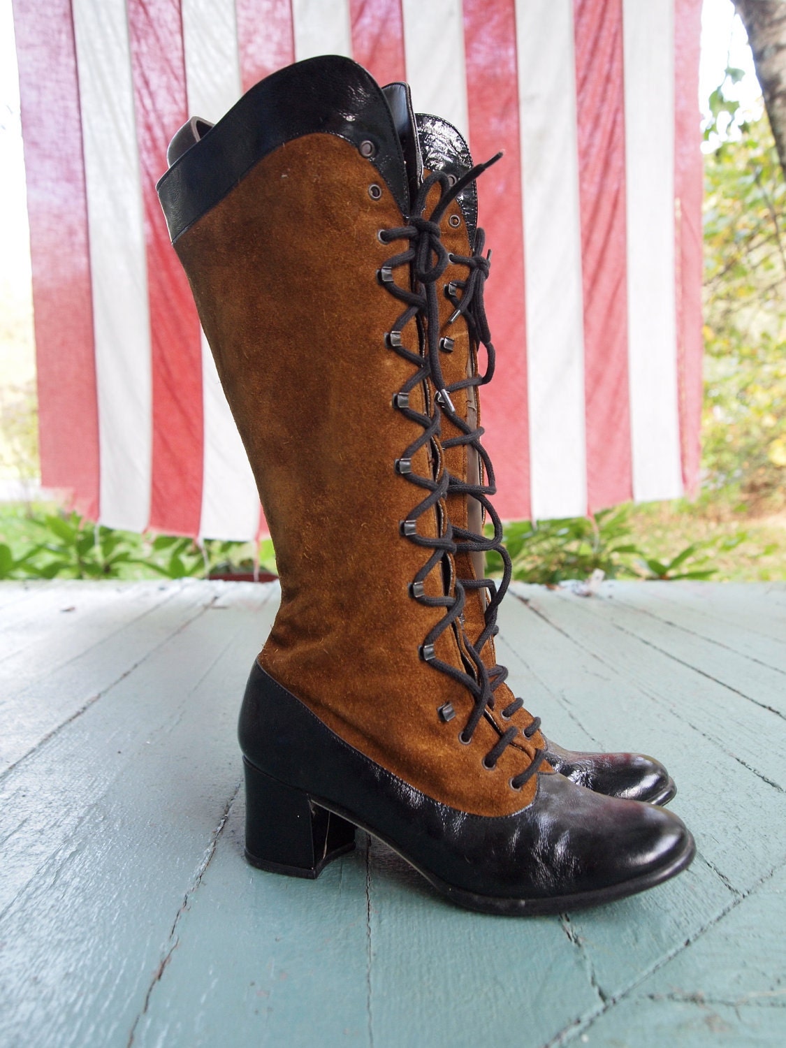 KNEE High Boots MOD VINTAGE GoGo 1970's Two Tone Suede Never Worn Sale
