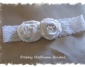 Lace Heirloom Bridal Garter with Silk Rosettes - Something Blue - Made to Order Wedding Accessories Garters