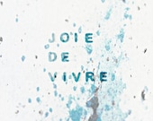 wall quote art decor- joie de vivre 8 x 8 print joy of life letter paint splash splatter bohemian teal aqua blue navy sayings text