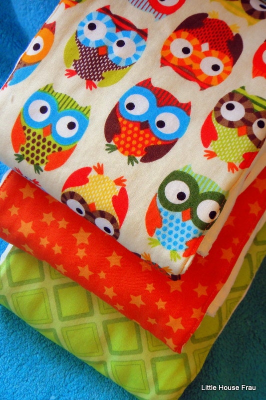 Neutral Owls Burp Rag 3-pack Cloth Diaper Set