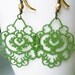 Paisley Chandelier Earrings. The Persian Collection. Zeitoon. Olive Green Enamelled Filigree Antiqued Brass & 18K Gold