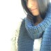 Custom Unisex Scarf,  Chunky Crochet with pocket, Long Teal Blue, Suede Cord Accent