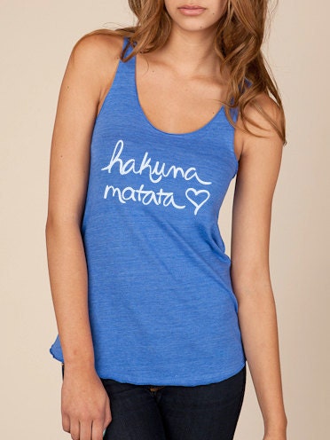 Hakuna Matata Eco Heather Racerback Tank Top in Cobalt Blue